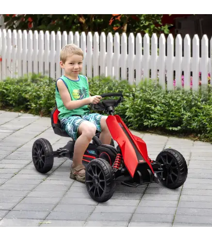 Kart a Pedales para Niños 3-8 Años con Asiento Regulable en 4 Posiciones y Ruedas de EVA 100x58x58,5 cm Rojo