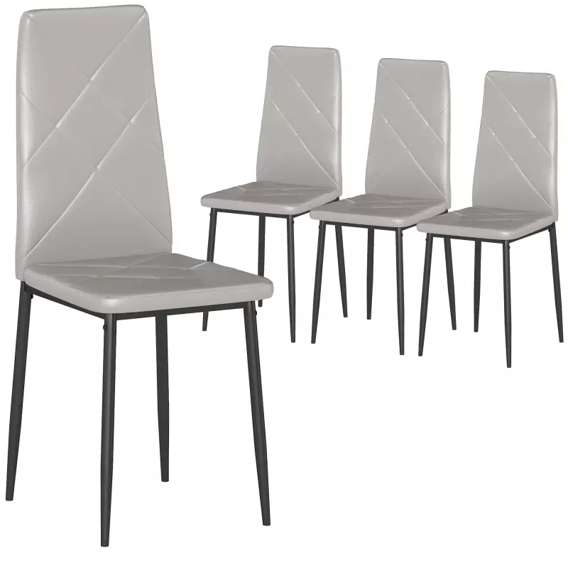 Set de 4 Sillas de Comedor Tapizadas de Piel Sintética con Respaldo Alto y Patas de Metal 41x50x97 cm Gris Set de 4 Sillas de Comedor Tapizadas de Piel Sintética con Respaldo Alto y Patas de Metal 41x50x97 cm Gris