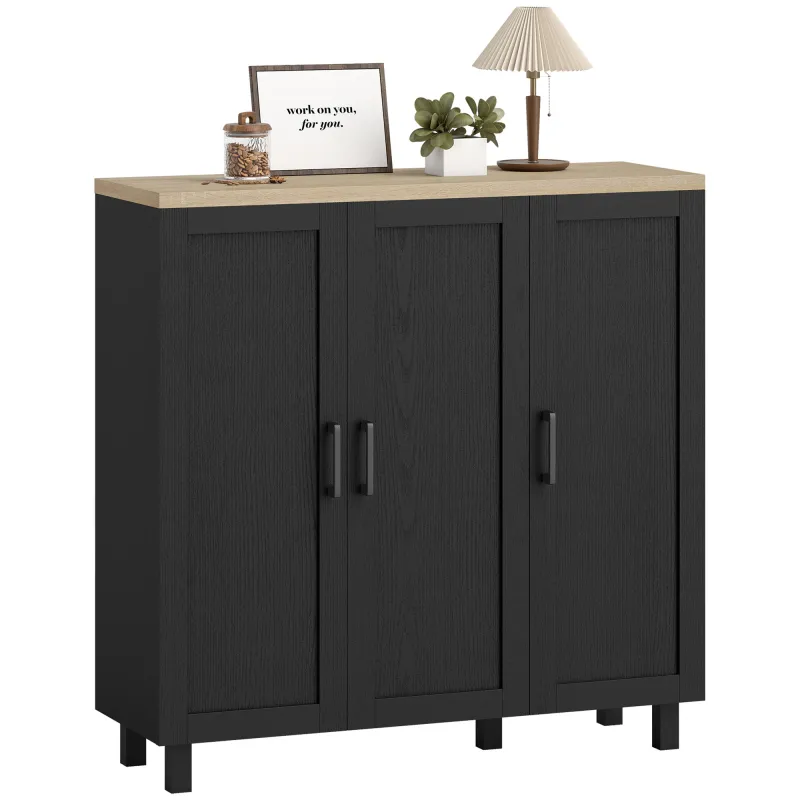 Aparador de Salón con 3 Puertas y Estantes Ajustables para Cocina Comedor Estilo Moderno 90x30x90 cm Negro