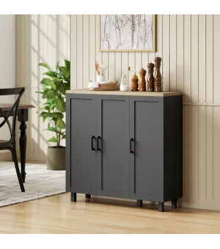 Aparador de Salón con 3 Puertas y Estantes Ajustables para Cocina Comedor Estilo Moderno 90x30x90 cm Negro