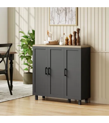 Aparador de Salón con 3 Puertas y Estantes Ajustables para Cocina Comedor Estilo Moderno 90x30x90 cm Negro