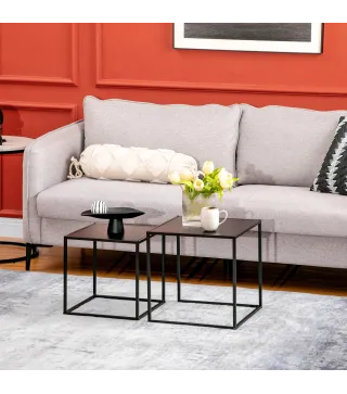 Juego de 2 Mesas Nido Mesas de Centro para Salón Cuadradas Material de Acero Grande 40 cm Pequeña 35 cm Negro