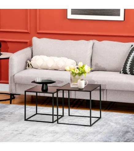 Juego de 2 Mesas Nido Mesas de Centro para Salón Cuadradas Material de Acero Grande 40 cm Pequeña 35 cm Negro