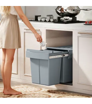 Cubo de Basura bajo Fregadero 2 Contenedores de Reciclaje Extraíble 2 x 20 L Deslizamiento Suave Gris