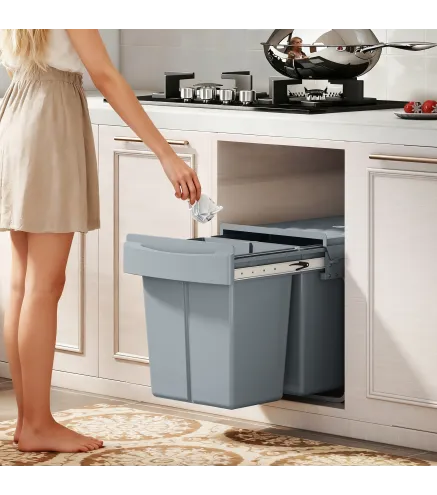 Cubo de Basura bajo Fregadero 2 Contenedores de Reciclaje Extraíble 2 x 20 L Deslizamiento Suave Gris