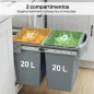 Cubo de Basura bajo Fregadero 2 Contenedores de Reciclaje Extraíble 2 x 20 L Deslizamiento Suave Gris