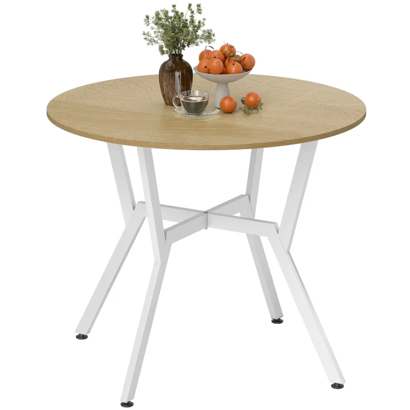 Mesa de Comedor Redonda para 2 Personas Mesa de Cocina Industrial Patas Curvadas de Acero 90x90x76 cm Natural y Blanco Mesa de Comedor Redonda para 2 Personas Mesa de Cocina Industrial Patas Curvadas de Acero 90x90x76 cm Natural y Blanco