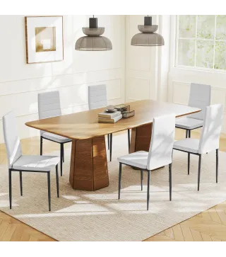 Pack de 6 Sillas de Comedor Modernas Tapizadas en Lino Sintético con Respaldo Alto y Patas de Metal 41x50x97 cm Blanco