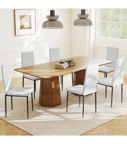 Pack de 6 Sillas de Comedor Modernas Tapizadas en Lino Sintético con Respaldo Alto y Patas de Metal 41x50x97 cm Blanco