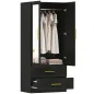 Armario Ropero con Espejo 2 Puertas y 2 Cajones Relieve de Diamante Barra para Colgar 80x50x180 cm Negro