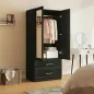 Armario Ropero con Espejo 2 Puertas y 2 Cajones Relieve de Diamante Barra para Colgar 80x50x180 cm Negro
