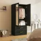 Armario Ropero con Espejo 2 Puertas y 2 Cajones Relieve de Diamante Barra para Colgar 80x50x180 cm Negro