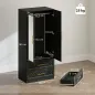 Armario Ropero con Espejo 2 Puertas y 2 Cajones Relieve de Diamante Barra para Colgar 80x50x180 cm Negro