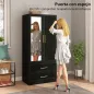 Armario Ropero con Espejo 2 Puertas y 2 Cajones Relieve de Diamante Barra para Colgar 80x50x180 cm Negro