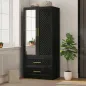 Armario Ropero con Espejo 2 Puertas y 2 Cajones Relieve de Diamante Barra para Colgar 80x50x180 cm Negro