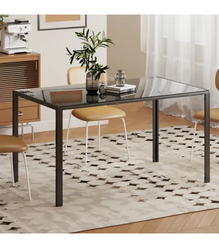 Mesa de Comedor de Cristal Rectangular para 6 Personas con Patas de Metal para Cocina Salón 140x80x75 cm Negro