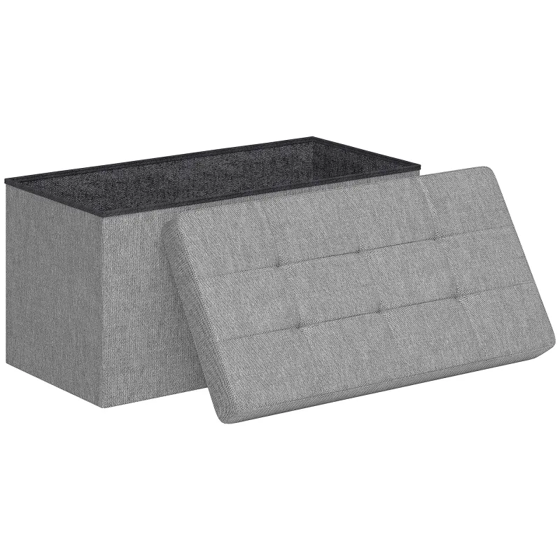 Baúl de Almacenaje para Dormitorio Plegable 84L Tapizado de Lino Sintético con Tapa para Salón 76x38x38 cm Gris Claro