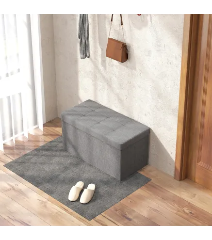 Baúl de Almacenaje para Dormitorio Plegable 84L Tapizado de Lino Sintético con Tapa para Salón 76x38x38 cm Gris Claro