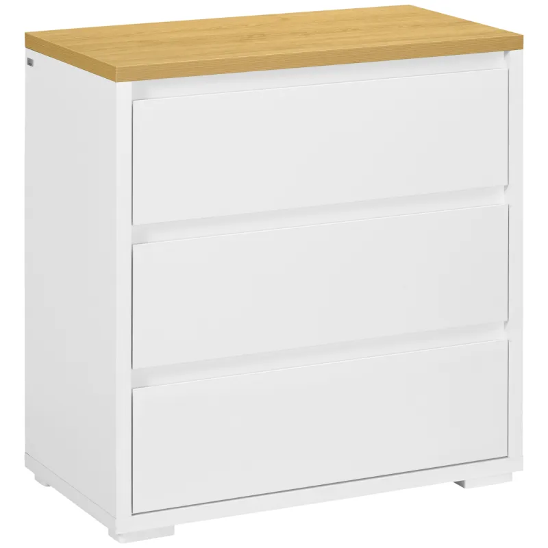 Cómoda con 3 Cajones Cómoda Dormitorio sin Tiradores Cajonera para Salón Oficina Estilo Moderno 70x37x75 cm Blanco