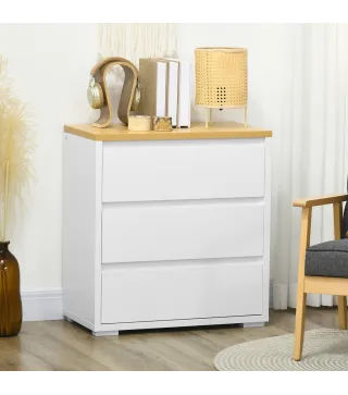 Cómoda con 3 Cajones Cómoda Dormitorio sin Tiradores Cajonera para Salón Oficina Estilo Moderno 70x37x75 cm Blanco