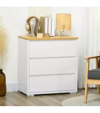 Cómoda con 3 Cajones Cómoda Dormitorio sin Tiradores Cajonera para Salón Oficina Estilo Moderno 70x37x75 cm Blanco