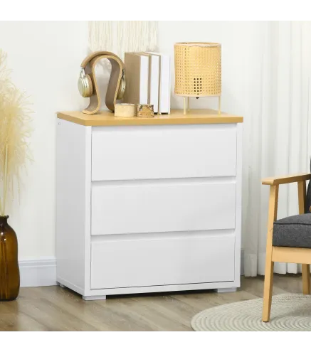 Cómoda con 3 Cajones Cómoda Dormitorio sin Tiradores Cajonera para Salón Oficina Estilo Moderno 70x37x75 cm Blanco