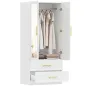 Armario Ropero con Espejo 2 Puertas y 2 Cajones Relieve de Diamante Barra para Colgar 80x50x180 cm Blanco
