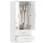 Armario Ropero con Espejo 2 Puertas y 2 Cajones Relieve de Diamante Barra para Colgar 80x50x180 cm Blanco
