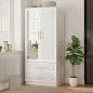 Armario Ropero con Espejo 2 Puertas y 2 Cajones Relieve de Diamante Barra para Colgar 80x50x180 cm Blanco