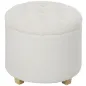 Puff Almacenaje Baúl de Almacenaje Redondo 40,5L 45x45x41 cm Tapizado en Borreguillo con Patas de Madera Blanco