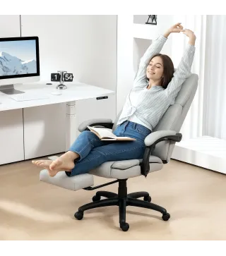 Silla de Oficina con 6 Puntos de Masaje Vibratorio con Altura Ajustable Respaldo Reclinable y Reposapiés Retráctil Gris