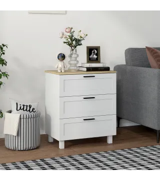 Cómoda Estrecha con 3 Cajones Cómoda Dormitorio con Patas de Madera para Salón Oficina 60x38x71 cm Blanco