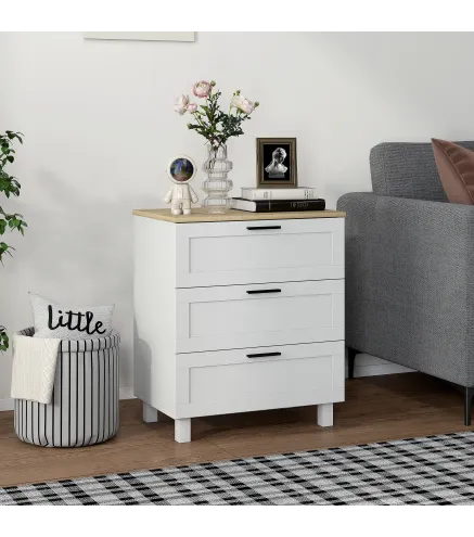 Cómoda Estrecha con 3 Cajones Cómoda Dormitorio con Patas de Madera para Salón Oficina 60x38x71 cm Blanco