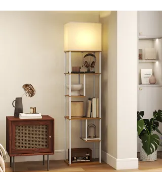 Lámpara de Pie con Estantes Temperaturas de Color Ajustable 3000K-6500K Control Remoto Bombilla E27 Natural