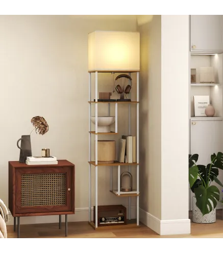 Lámpara de Pie con Estantes Temperaturas de Color Ajustable 3000K-6500K Control Remoto Bombilla E27 Natural