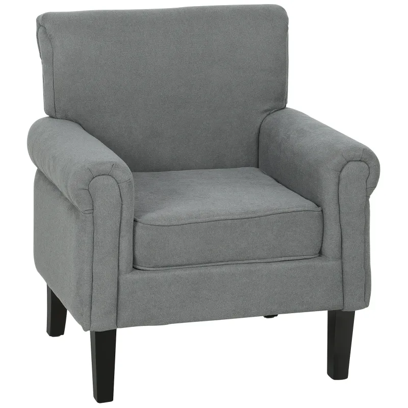 Butaca de Salón Tapizada en Tela Sillón Relax con Reposabrazos Asiento Extraíble para Dormitorio 79x72,5x88 cm Gris