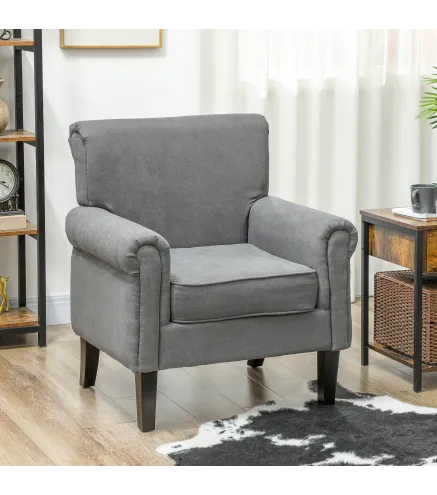 Butaca de Salón Tapizada en Tela Sillón Relax con Reposabrazos Asiento Extraíble para Dormitorio 79x72,5x88 cm Gris