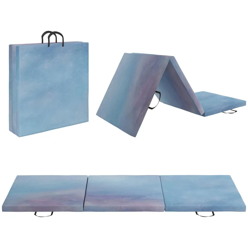 Colchoneta Gimnasia Plegable de Grosor 5 cm con Asas de Transporte para Yoga Aeróbic 180x60x5 cm Azul Degradado