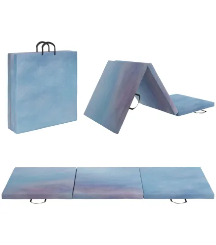 Colchoneta Gimnasia Plegable de Grosor 5 cm con Asas de Transporte para Yoga Aeróbic 180x60x5 cm Azul Degradado