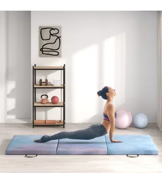 Colchoneta Gimnasia Plegable de Grosor 5 cm con Asas de Transporte para Yoga Aeróbic 180x60x5 cm Azul Degradado