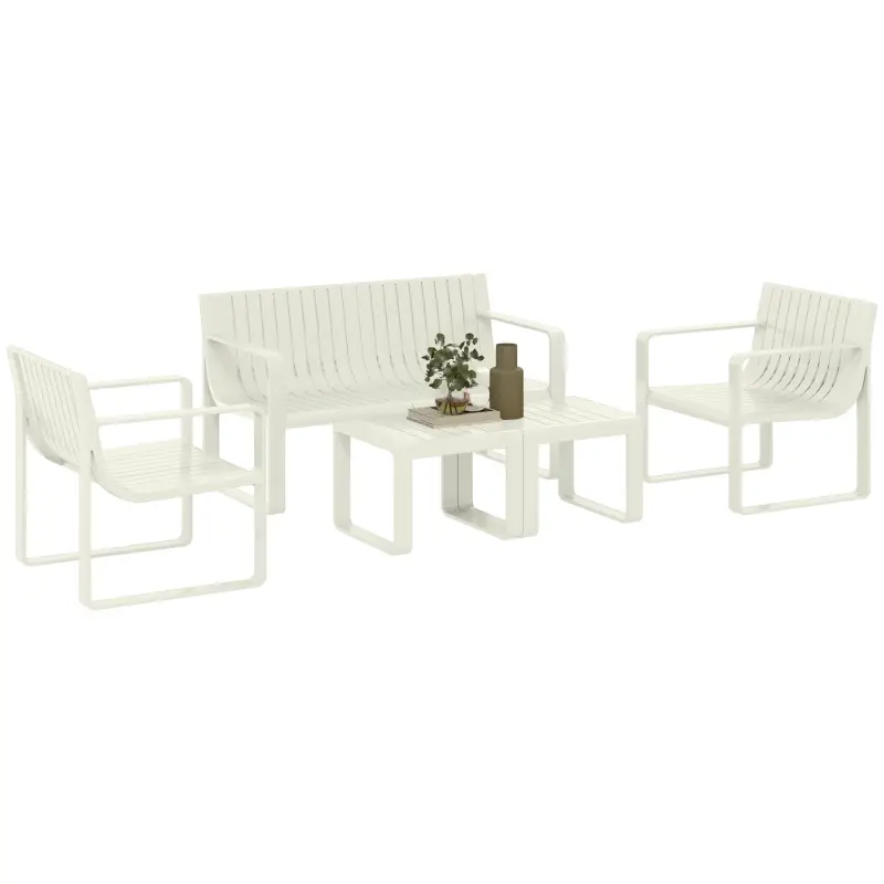 Conjunto de Jardín de 5 Piezas con Sofá de 2 Plazas Sillones y Mesas Diseño de Lamas Polipropileno Impermeable Anti-UV