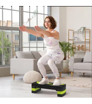 Step de Aeróbic para Fitness Antideslizante con Altura Regulable 3 Niveles 10/15/20 cm Carga 150 kg 80x31x20 cm Verde