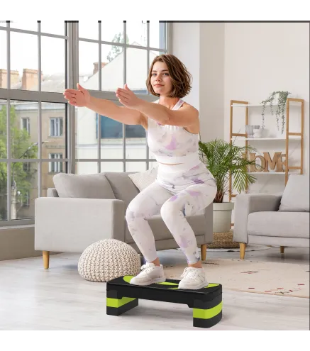 Step de Aeróbic para Fitness Antideslizante con Altura Regulable 3 Niveles 10/15/20 cm Carga 150 kg 80x31x20 cm Verde