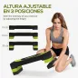 Step de Aeróbic para Fitness Antideslizante con Altura Regulable 3 Niveles 10/15/20 cm Carga 150 kg 80x31x20 cm Verde