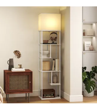 Lámpara de Pie con Estantes Temperaturas de Color Ajustable 3000K-6500K Control Remoto Bombilla E27 Blanco