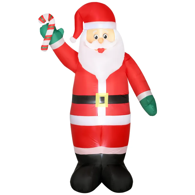 Papá Noel Hinchable 240 cm con Bastón Luces LED e Inflador Decoración Navideña para Exterior Interior Multicolor