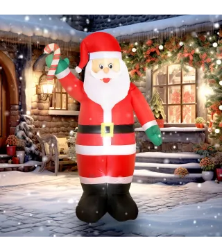 Papá Noel Hinchable 240 cm con Bastón Luces LED e Inflador Decoración Navideña para Exterior Interior Multicolor