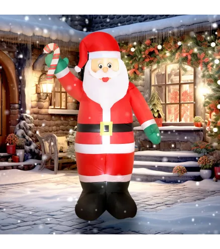 Papá Noel Hinchable 240 cm con Bastón Luces LED e Inflador Decoración Navideña para Exterior Interior Multicolor
