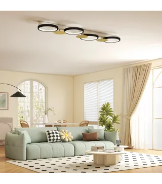 Lámpara de Techo Regulable con 4 Focos Mando a Distancia Modos de Escena 1500 lm 38 W 3000 K-6500 K Negro y Dorado