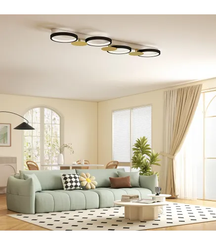 Lámpara de Techo Regulable con 4 Focos Mando a Distancia Modos de Escena 1500 lm 38 W 3000 K-6500 K Negro y Dorado